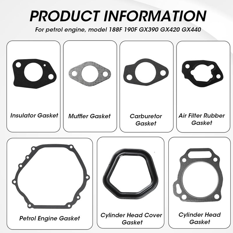 TNJPSEK Predator 420 Head Gasket Kit, Non-Hemi Carb Valve Cover Gasket Set Compatible with Predator 389cc 390cc 420cc Honda Clone GX390 Small Engine Power Equipment Upgrade Rebuild - Image 2